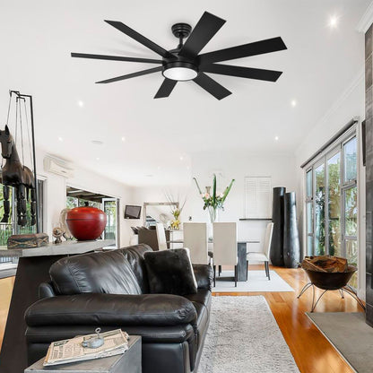 Ventilatore da soffitto Moasis nero opaco da 60 pollici a 8 pale con luce LED e telecomando - 60