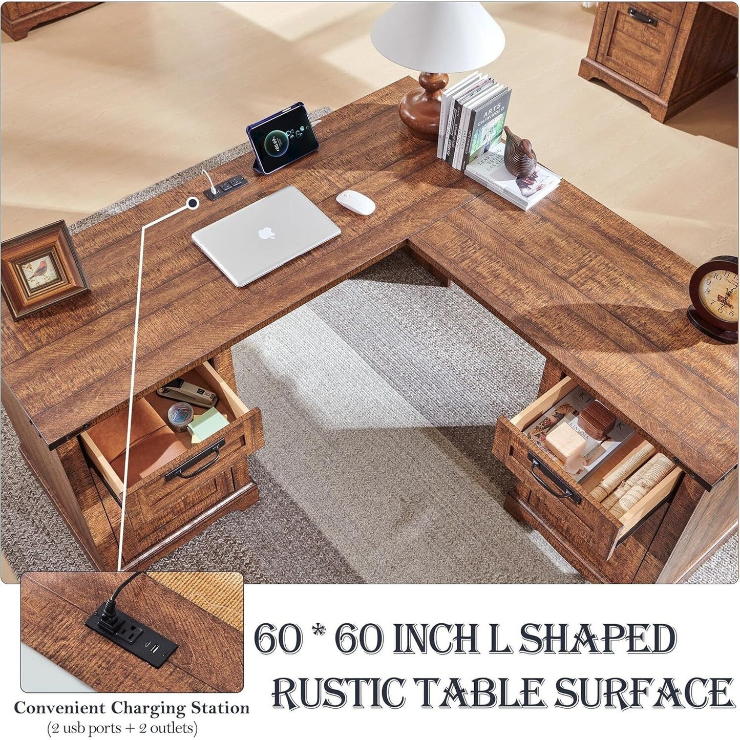 Scrivania direzionale a L da 60 pollici, scrivania angolare in legno, scrivania per computer