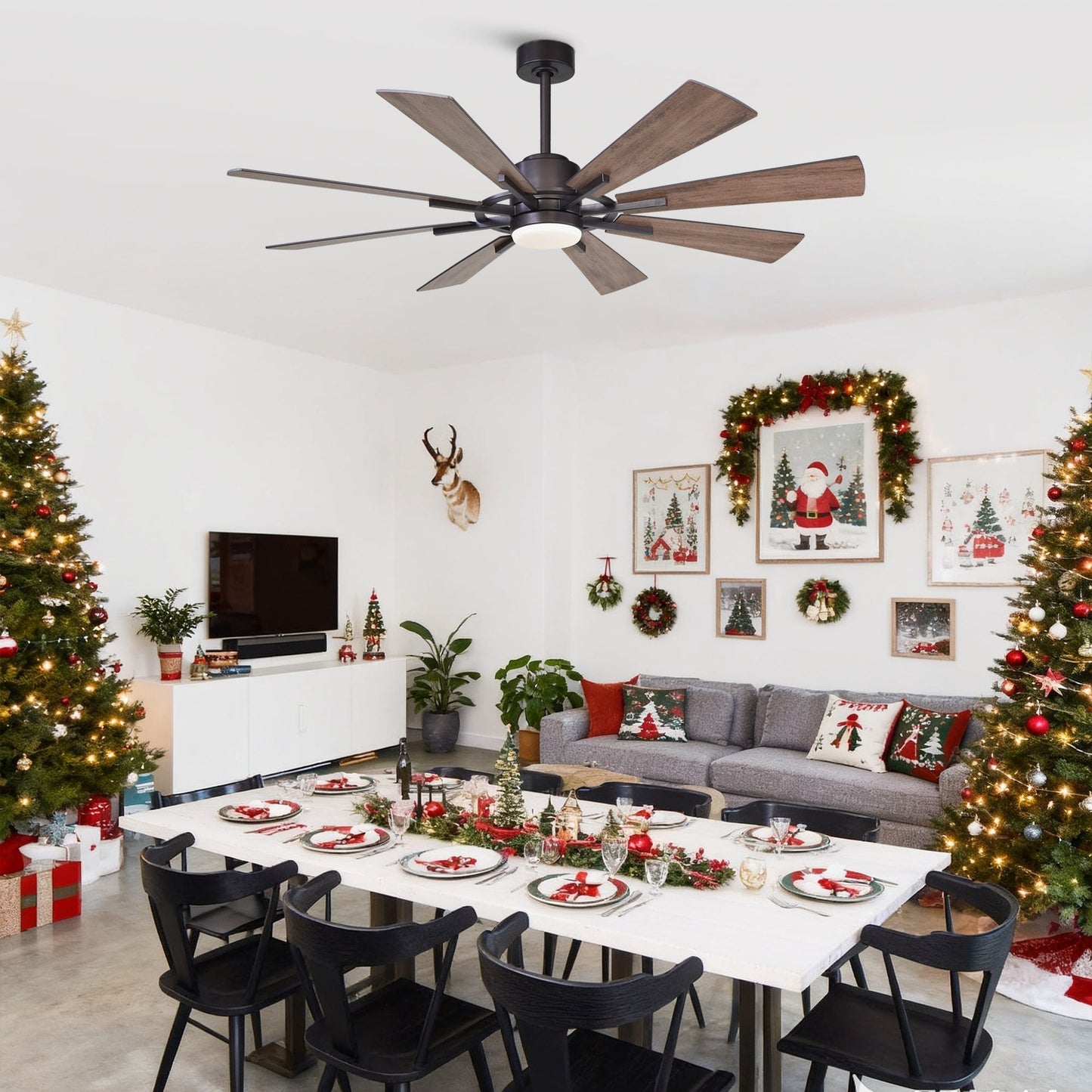 Ventilatore da soffitto a forma di mulino a vento in bronzo oliato da 60 pollici con luce e telecomando