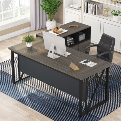 Scrivania per computer a L da 63 pollici con schedario laterale da 47 pollici, scrivania direzionale per ufficio domestico, set di scrivania