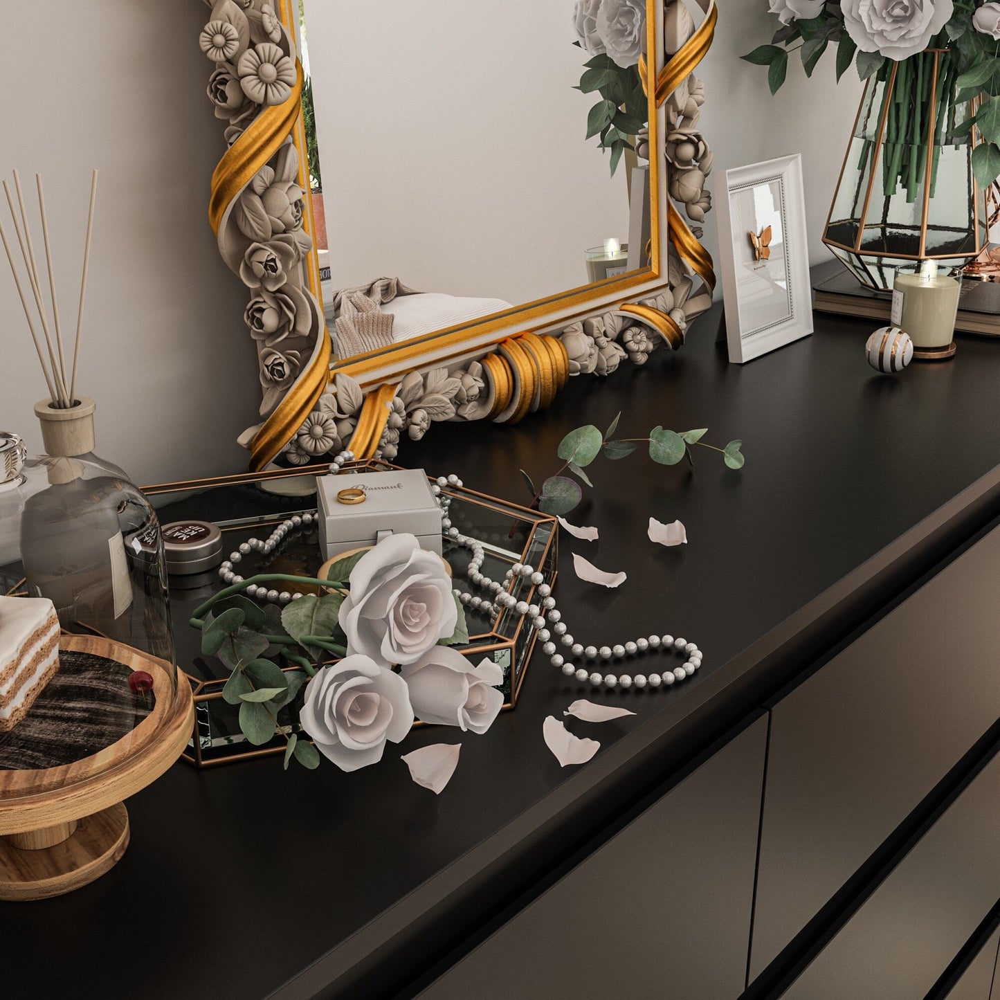 Cassettiera con 9 cassetti da 63 W, cassettiera decorativa per soggiorno, camera da letto