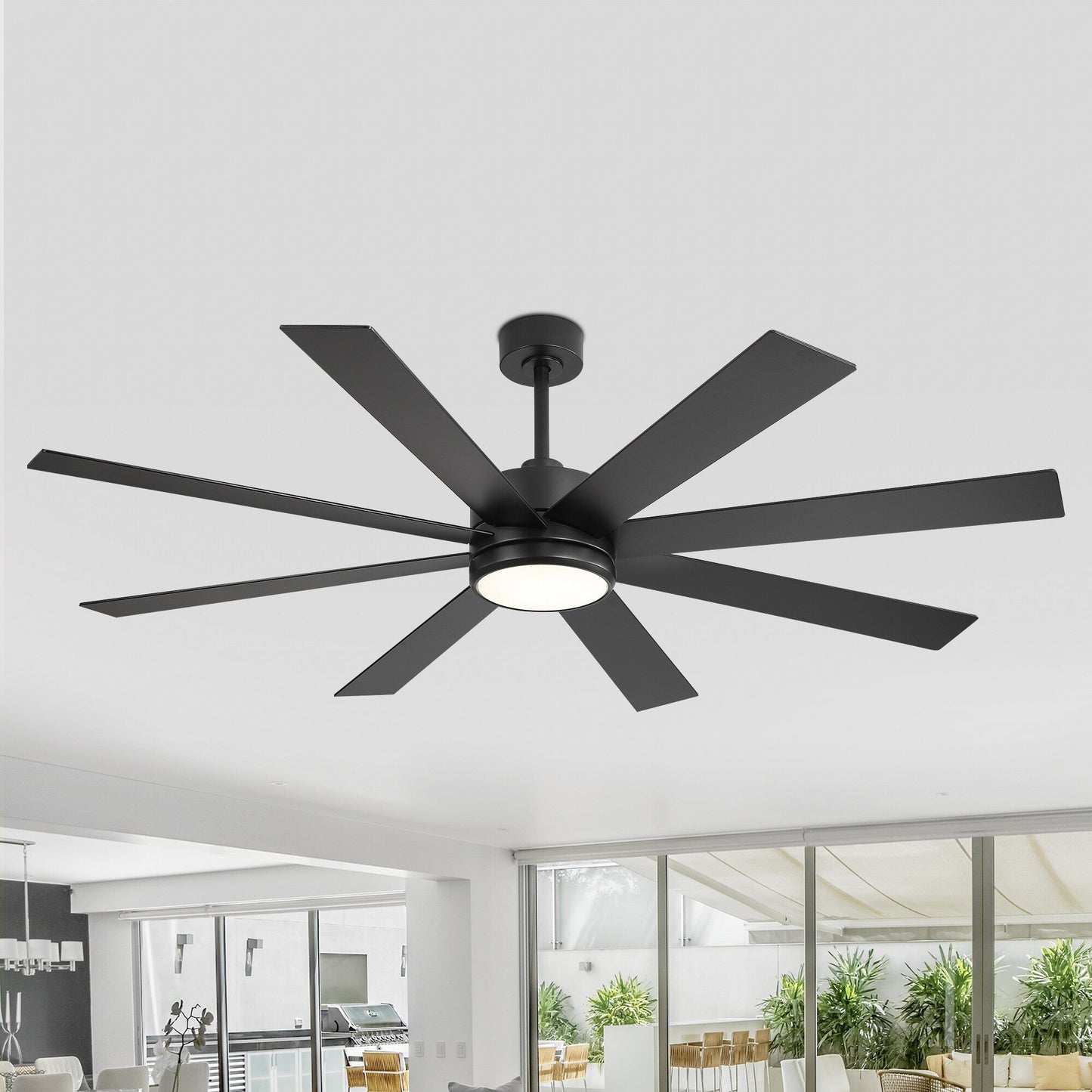 Ventilatore da soffitto a LED nero da 65 pollici a 8 pale con luce e telecomando