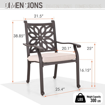 MAISON ARTS Set da pranzo da giardino in alluminio pressofuso da 7 pezzi con tavolo rettangolare espandibile e 6 sedie in alluminio pressofuso