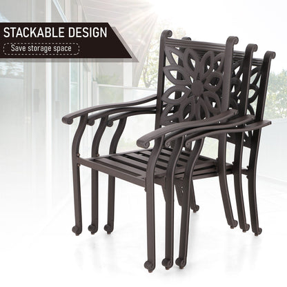 MAISON ARTS Set da pranzo da giardino in alluminio pressofuso da 7 pezzi con tavolo rettangolare espandibile e 6 sedie in alluminio pressofuso