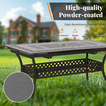 MAISON ARTS Set da pranzo da giardino in alluminio pressofuso da 7 pezzi con tavolo rettangolare espandibile e 6 sedie in alluminio pressofuso