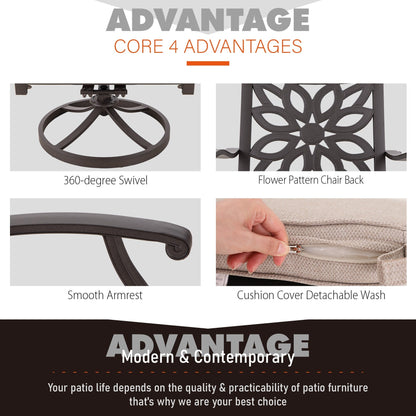 MAISON ARTS Set da pranzo da giardino in alluminio pressofuso da 7 pezzi con tavolo rettangolare espandibile e 6 sedie in alluminio pressofuso