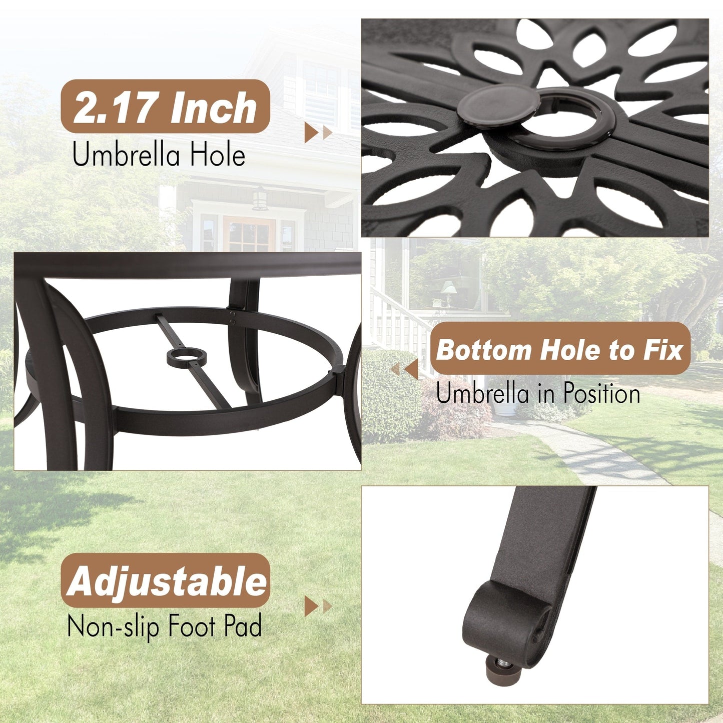 MAISON ARTS Sedie da pranzo in alluminio pressofuso/Set da pranzo per patio con tavolo da pranzo rotondo e 6 sedie da patio in alluminio pressofuso