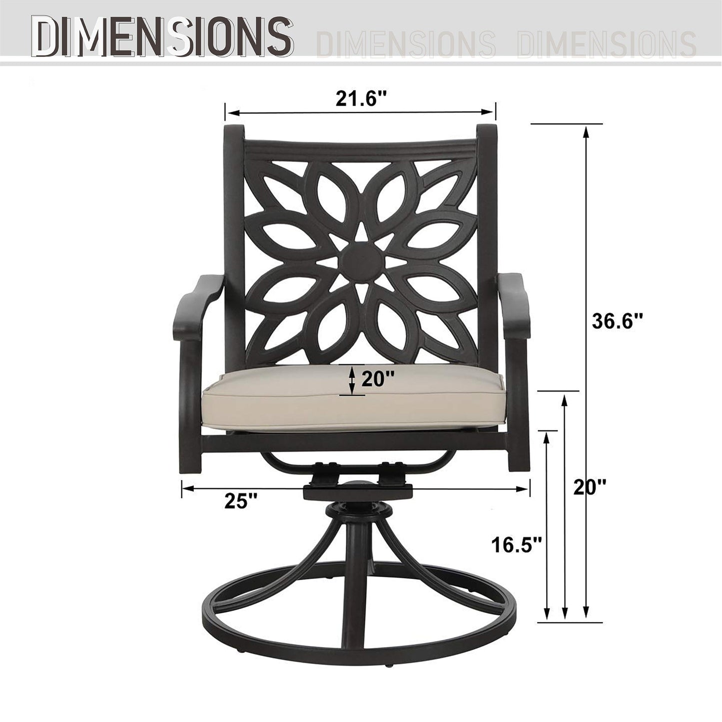MAISON ARTS Sedie da pranzo in alluminio pressofuso/Set da pranzo per patio con tavolo da pranzo rotondo e 6 sedie da patio in alluminio pressofuso