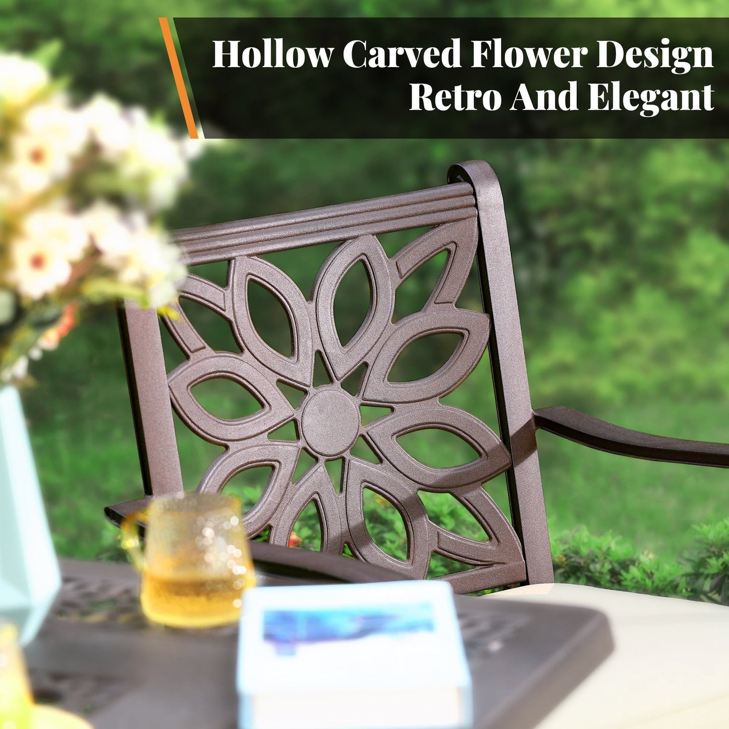 MAISON ARTS Sedie da pranzo in alluminio pressofuso/Set da pranzo per patio con tavolo da pranzo rotondo e 6 sedie da patio in alluminio pressofuso