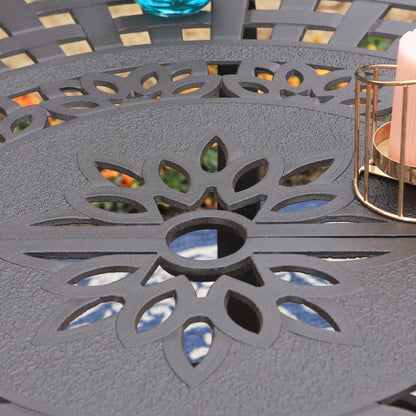 MAISON ARTS Sedie da pranzo in alluminio pressofuso/Set da pranzo per patio con tavolo da pranzo rotondo e 6 sedie da patio in alluminio pressofuso