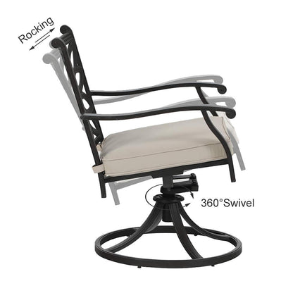 MAISON ARTS Sedie da pranzo in alluminio pressofuso/Set da pranzo per patio con tavolo da pranzo rotondo e 6 sedie da patio in alluminio pressofuso