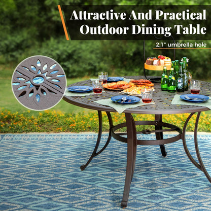 MAISON ARTS Sedie da pranzo in alluminio pressofuso/Set da pranzo per patio con tavolo da pranzo rotondo e 6 sedie da patio in alluminio pressofuso