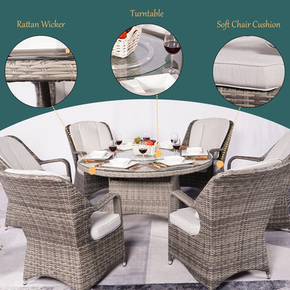 Set da pranzo rotondo da esterno in rattan e vimini, 7 pezzi, con cuscini, di Moda Furnishings