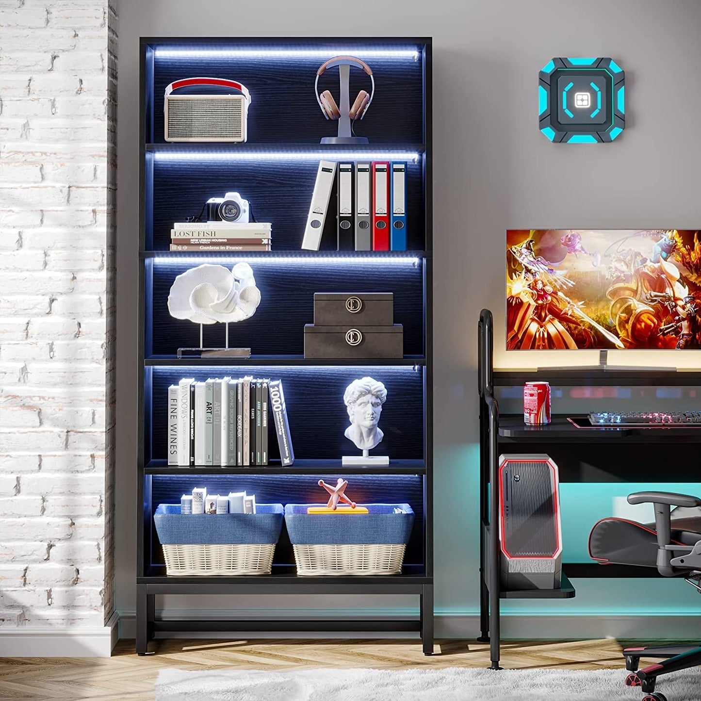 Libreria e scaffale alti 70,8 pollici, librerie grandi a 5 ripiani - 11,81 P x 31,5 L x 70,87 A