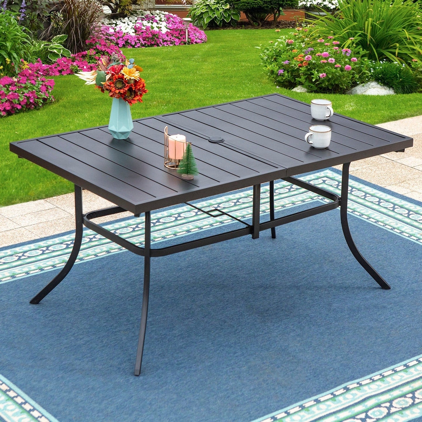 MAISON ARTS Set da pranzo da giardino 8 pezzi con ombrellone da giardino da 13 piedi