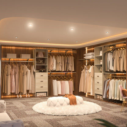 Rackcog 120'' Organizer per armadio regolabile con cassetti, sistema per armadio con ripiani fai da te per armadi a muro e cabine armadio