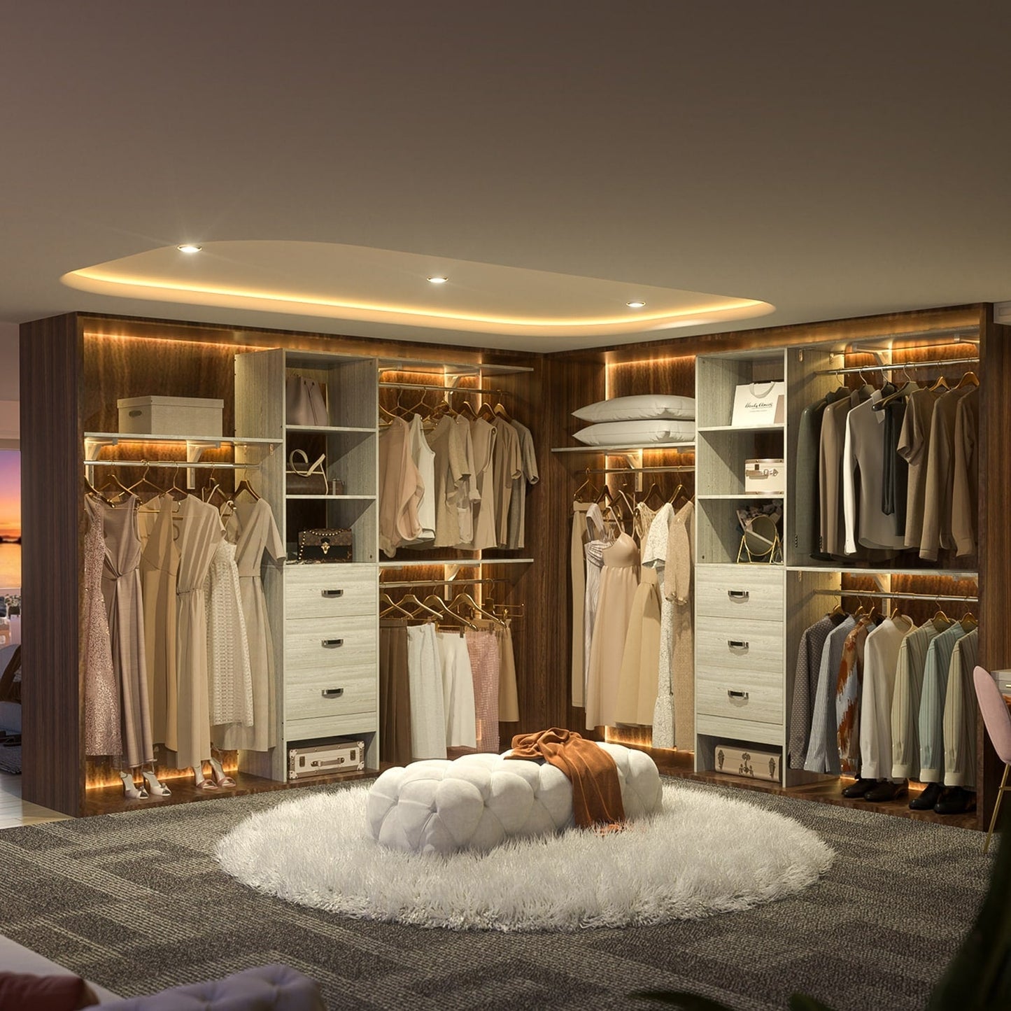 Rackcog 120'' Organizer per armadio regolabile con cassetti, sistema per armadio con ripiani fai da te per armadi a muro e cabine armadio