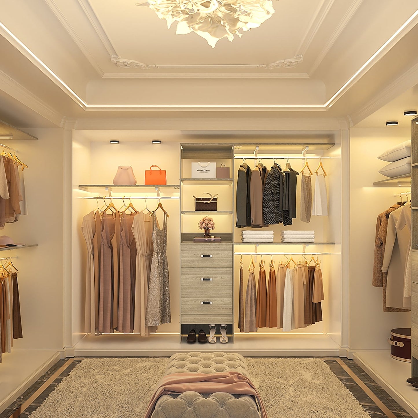 Rackcog 120'' Organizer per armadio regolabile con cassetti, sistema per armadio con ripiani fai da te per armadi a muro e cabine armadio