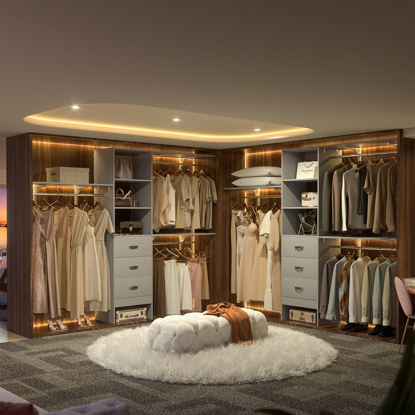 Rackcog 120'' Organizer per armadio regolabile con cassetti, sistema per armadio con ripiani fai da te per armadi a muro e cabine armadio