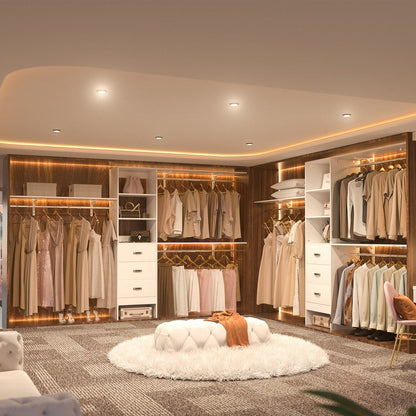 Rackcog 120'' Organizer per armadio regolabile con cassetti, sistema per armadio con ripiani fai da te per armadi a muro e cabine armadio