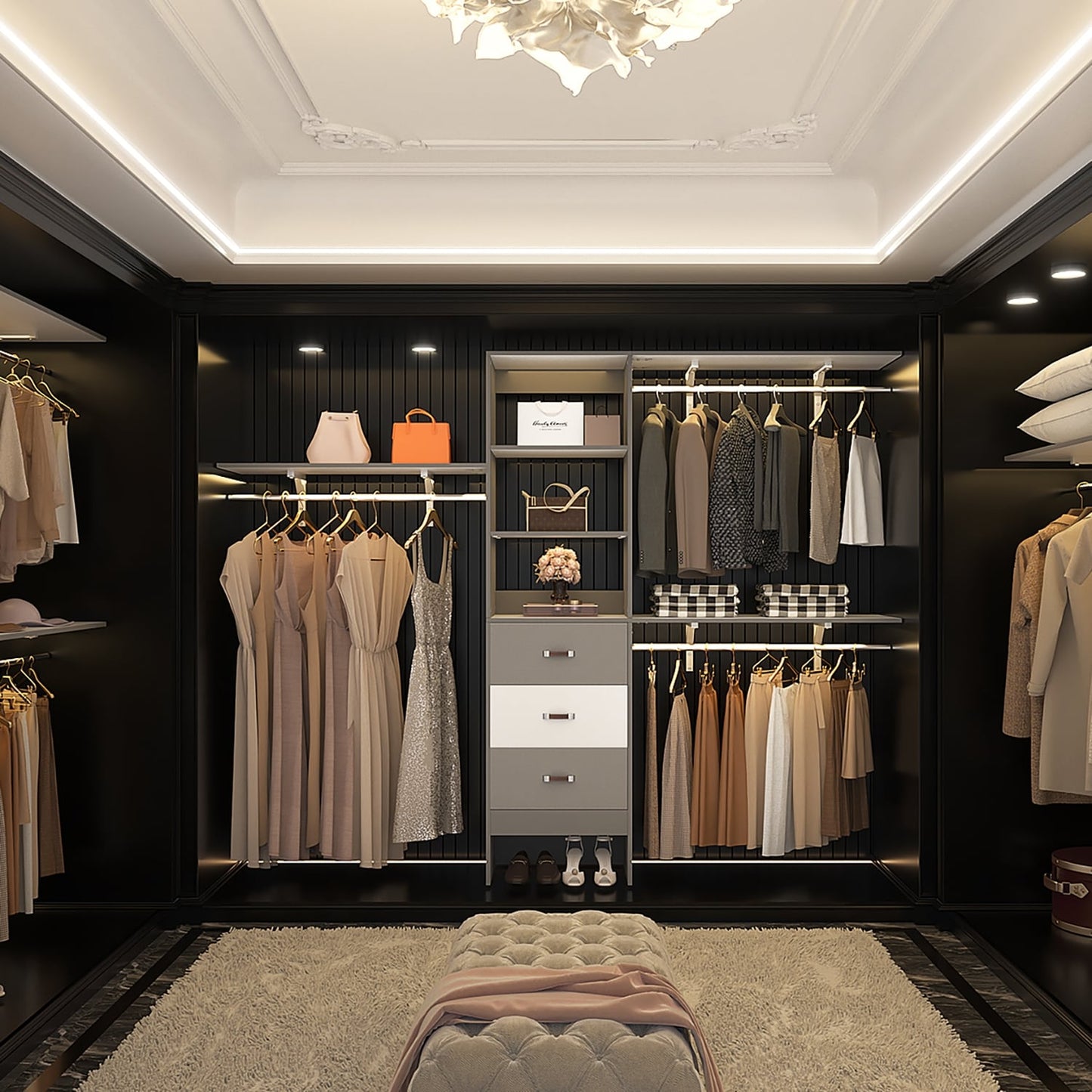 Rackcog 120'' Organizer per armadio regolabile con cassetti, sistema per armadio con ripiani fai da te per armadi a muro e cabine armadio