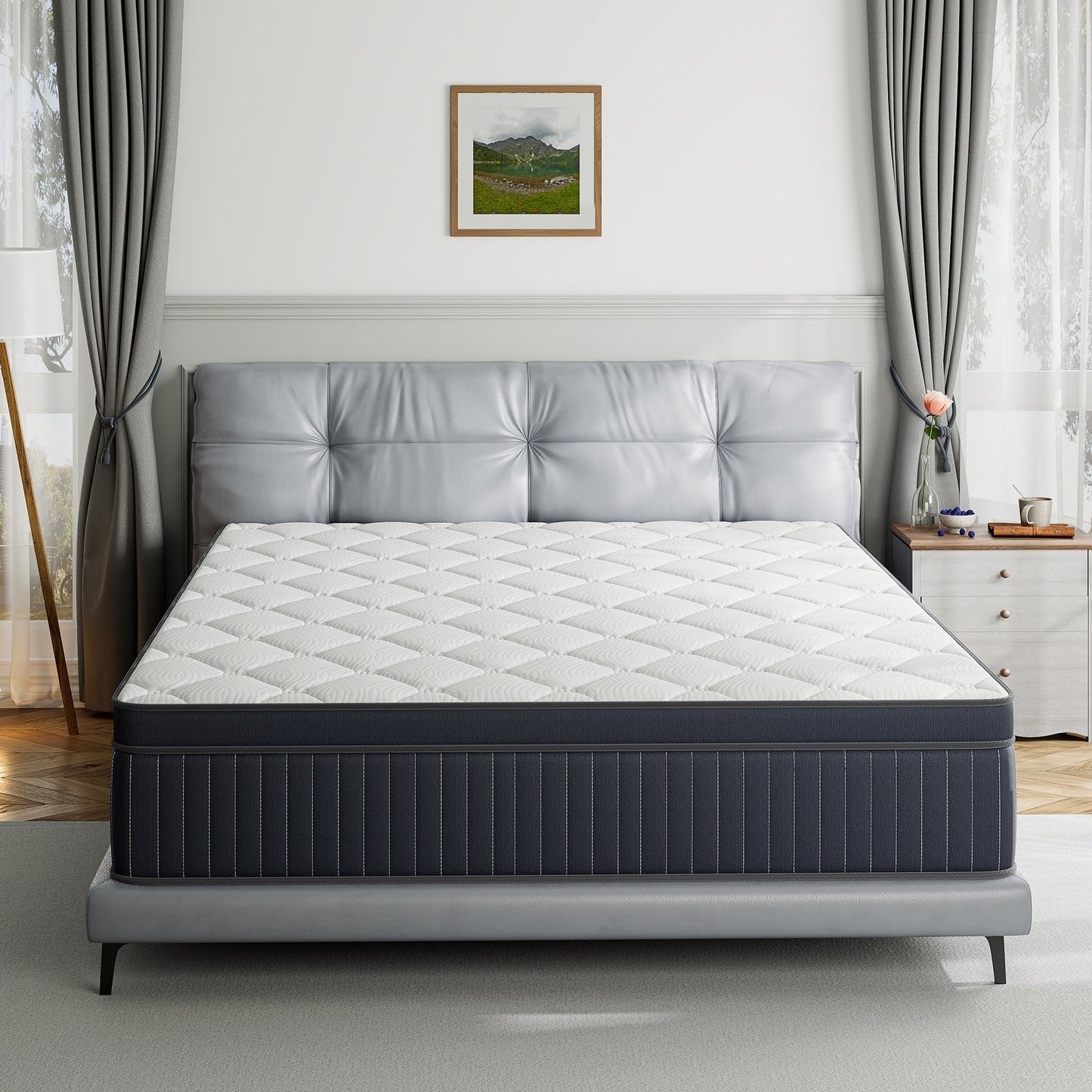 Materasso ibrido a molle insacchettate SweDrea da 12 pollici con memory foam in gel e pillow top di medie dimensioni, certificato CertiPUR-US, SGS e OEKO-TEX.