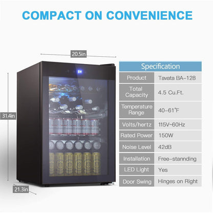 Cantinetta frigo da 4,4 piedi cubi con luci LED e pulsanti touch, ripiani rimovibili, meno di 38 dB