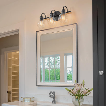 Applique da parete in vetro a forma di sfera, moderna, per bagno, a 3 luci, color oro