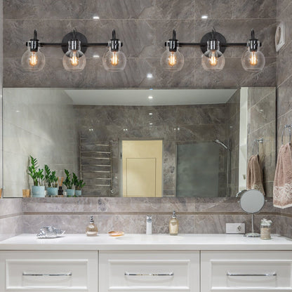 Applique da parete in vetro a forma di sfera, moderna, per bagno, a 3 luci, color oro