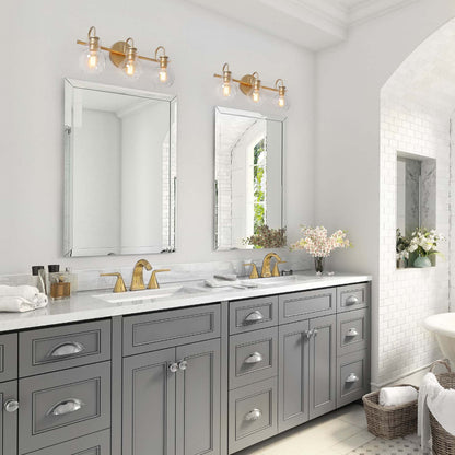 Applique da parete in vetro a forma di sfera, moderna, per bagno, a 3 luci, color oro