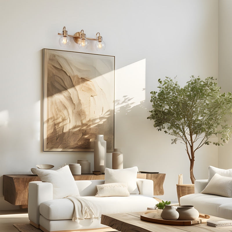 Applique da parete in vetro a forma di sfera, moderna, per bagno, a 3 luci, color oro