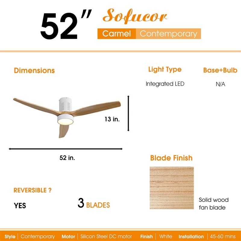 Ventilatore da soffitto a filo in stile fattoria da 52 pollici con luce e telecomando, motore CC reversibile