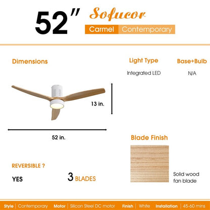 Ventilatore da soffitto a filo in stile fattoria da 52 pollici con luce e telecomando, motore CC reversibile