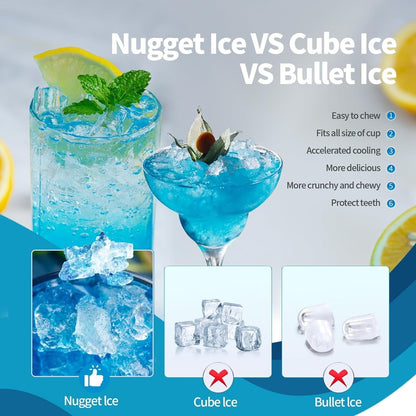Nugget Ice, macchina per il ghiaccio portatile da banco con pulsanti meccanici, dotata di cestello e paletta per il ghiaccio, acciaio inossidabile