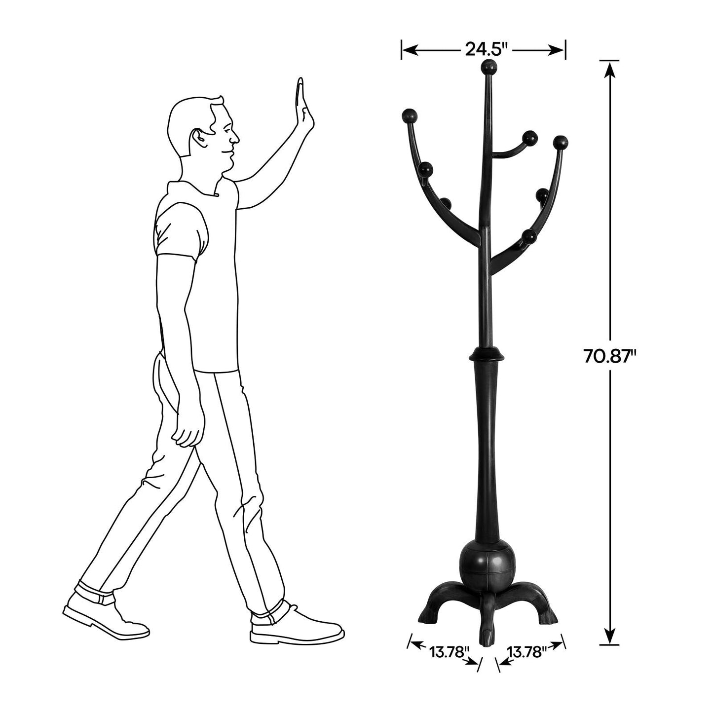Appendiabiti indipendente in legno di caucciù con 8 ganci - 24,5 L x 70,87 A