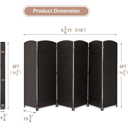 Divisorio per ambienti, divisorio pieghevole in fibra intrecciata, alto 6 piedi, indipendente
