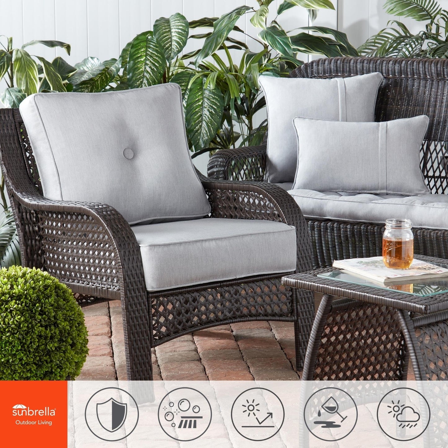 Set di cuscini da esterno Sunbrella Premium da 2 pezzi con seduta profonda