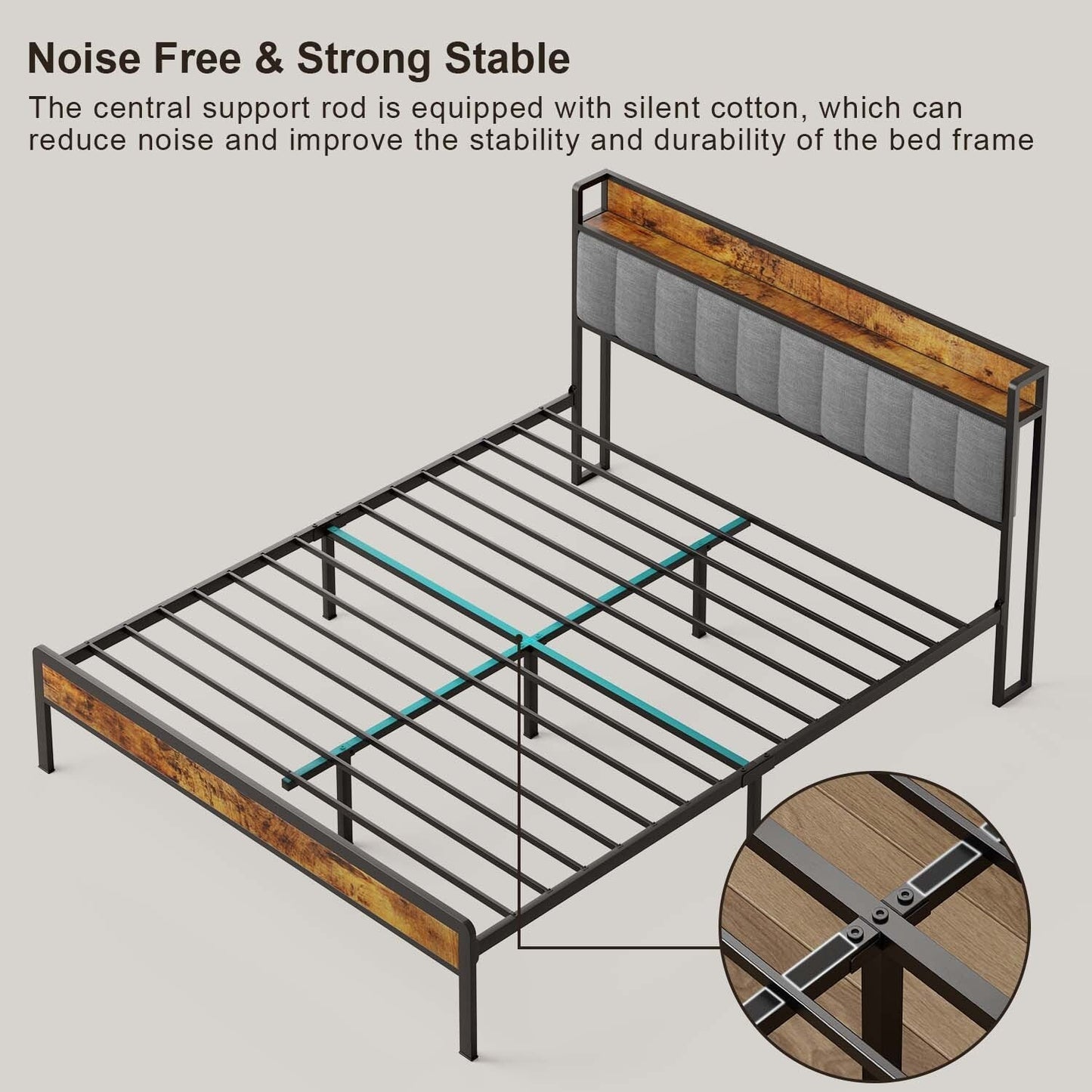 Letto matrimoniale/matrimoniale/queen size/king size con struttura in metallo e testiera imbottita con contenitore