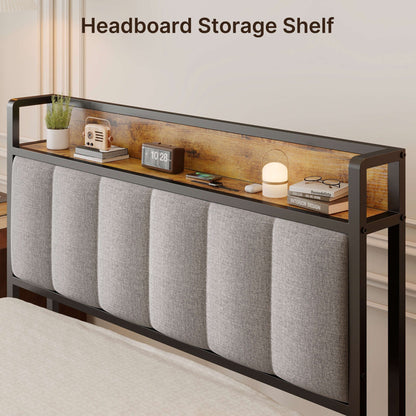 Letto matrimoniale/matrimoniale/queen size/king size con struttura in metallo e testiera imbottita con contenitore