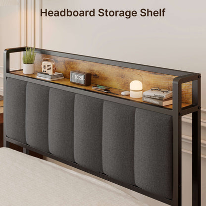 Letto matrimoniale/matrimoniale/queen size/king size con struttura in metallo e testiera imbottita con contenitore