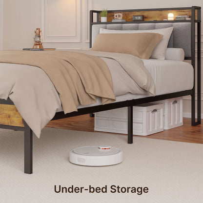 Letto matrimoniale/matrimoniale/queen size/king size con struttura in metallo e testiera imbottita con contenitore