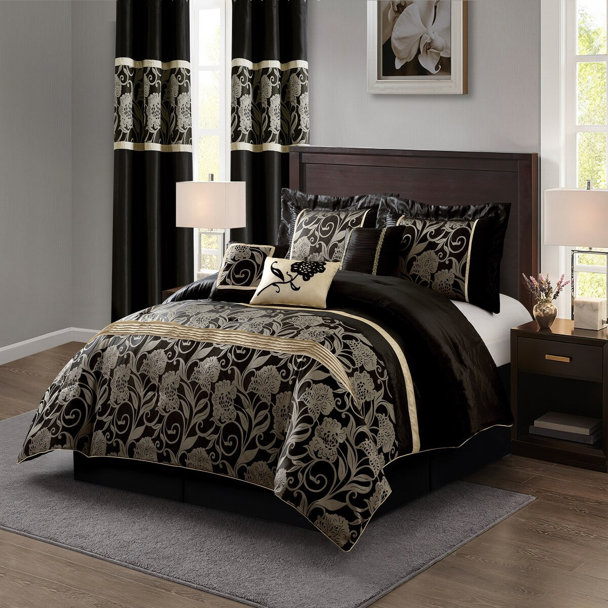 Set copripiumino Nanshing Brie da 9 pezzi in jacquard floreale