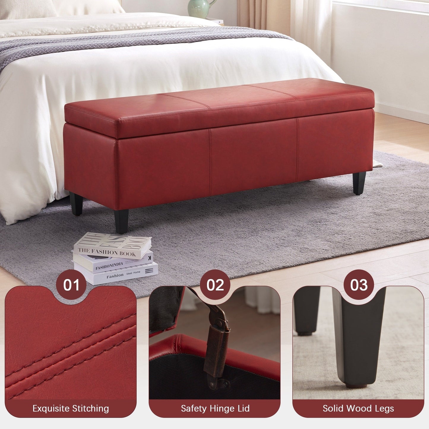 Pouf contenitore rettangolare imbottito 50,3 x 17,50 x 18 in similpelle