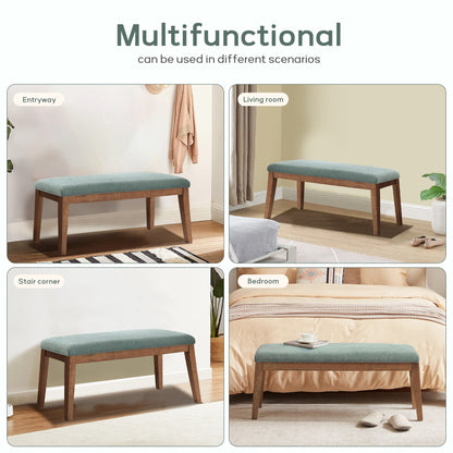 Panca da ingresso imbottita in tessuto, panca da camera da letto per la parte inferiore del letto beige, in legno massello da 44 pollici