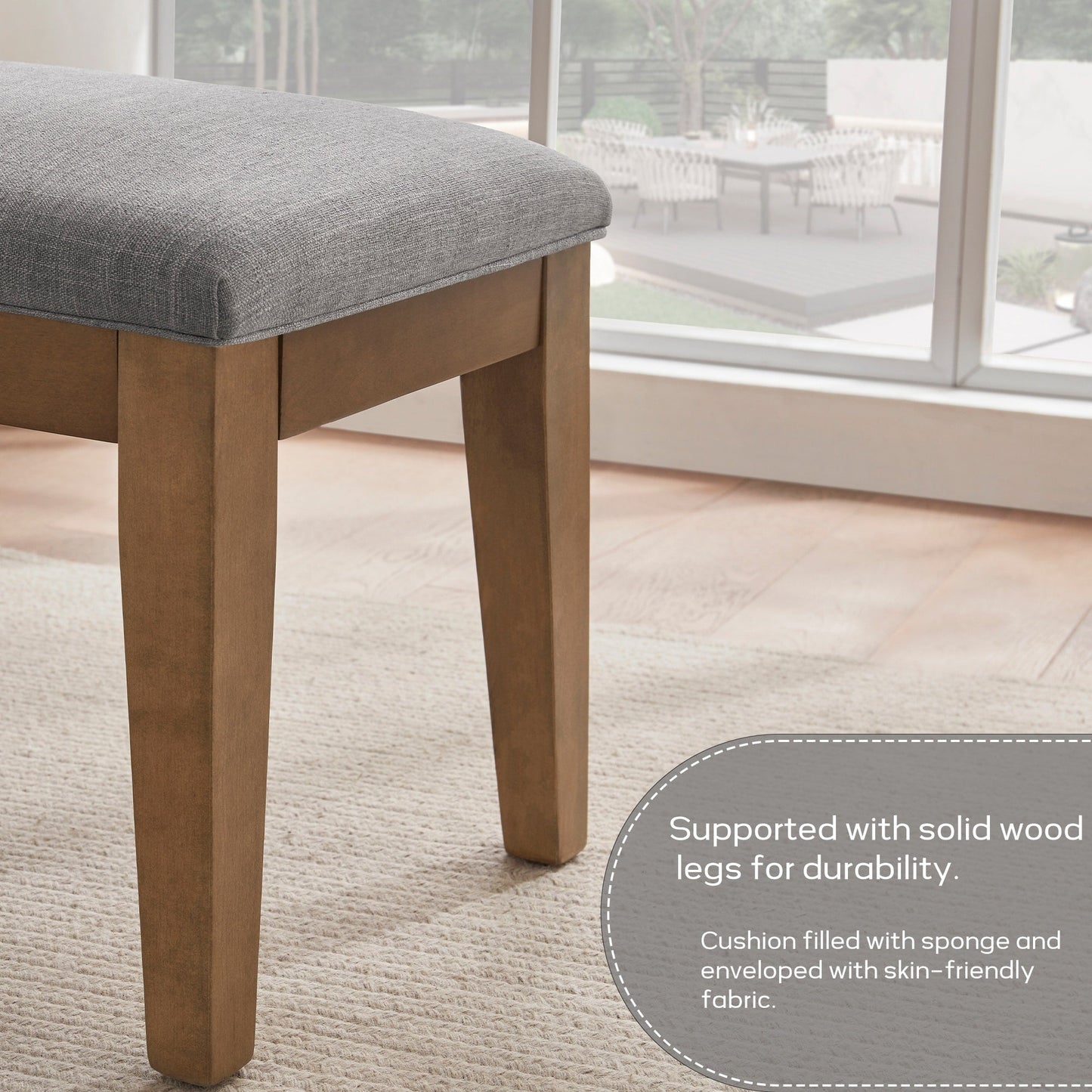 Panca da ingresso imbottita in tessuto, panca da camera da letto per la parte inferiore del letto beige, in legno massello da 44 pollici