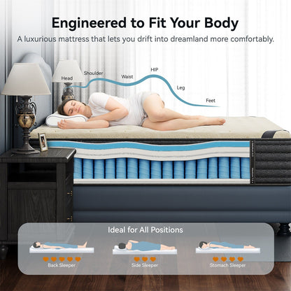 SweDrea 14 pollici. Lussuoso materasso ibrido bifacciale - Medio/Rigido con CertiPUR-US, SGS e OEKO-TEX