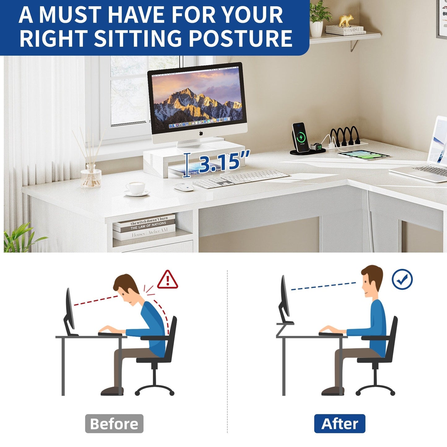 Scrivania da gioco a forma di L Moasis da 59 pollici, scrivania angolare per computer con supporto per monitor