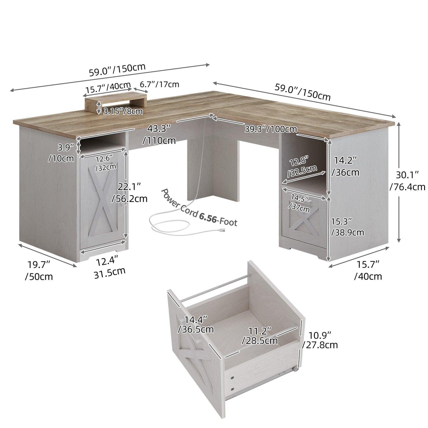 Scrivania da gioco a forma di L Moasis da 59 pollici, scrivania angolare per computer con supporto per monitor