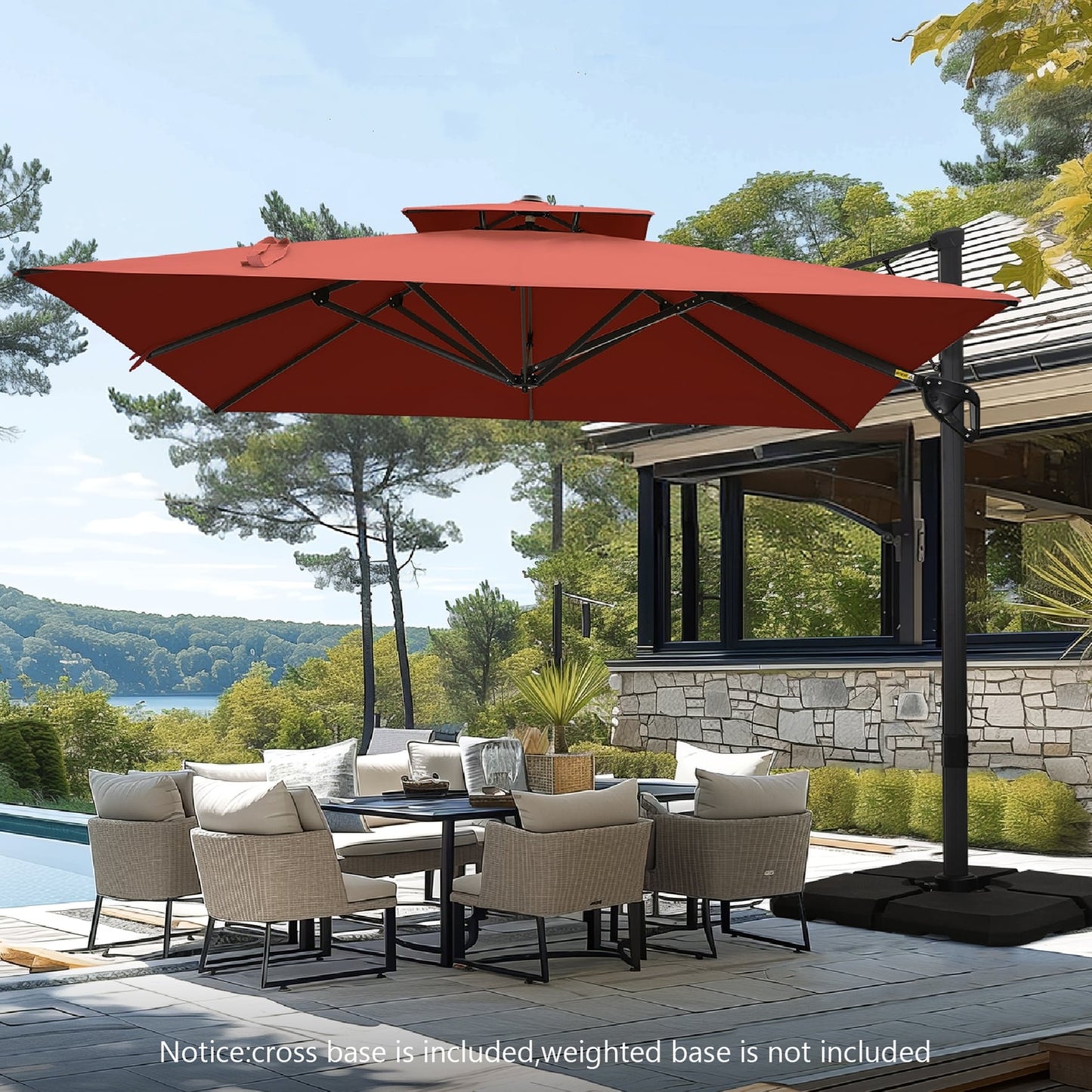 MAISON ARTS Ombrellone a sbalzo idraulico automatico da 12 piedi con palo in alluminio e rotazione di 360 gradi