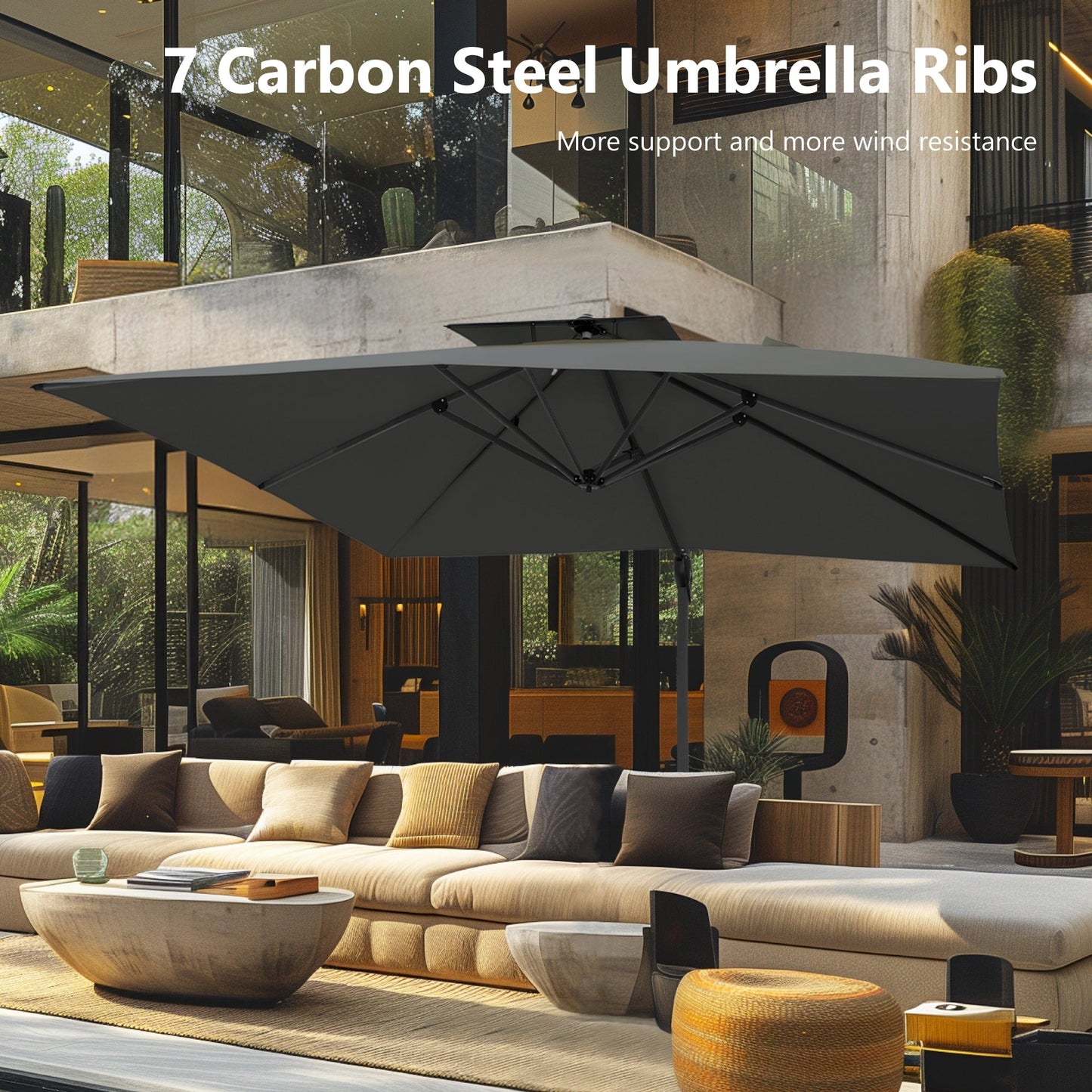 MAISON ARTS Ombrellone a sbalzo idraulico automatico da 12 piedi con palo in alluminio e rotazione di 360 gradi